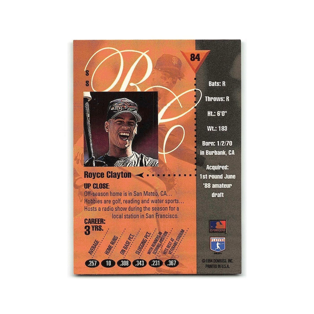 Royce Clayton 1994 Studio #84 San Francisco Giants Baseball Card NM