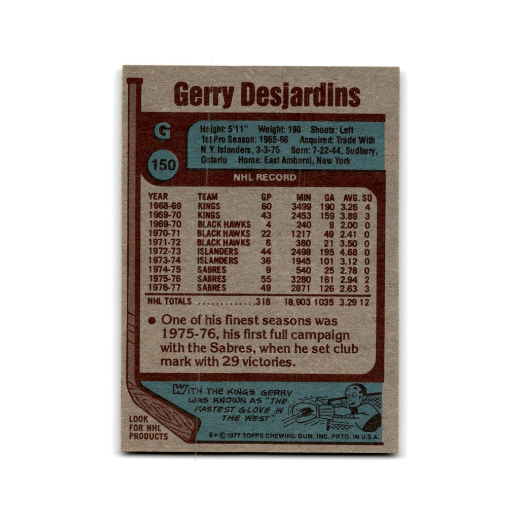 1977 Topps Gerry Desjardins Buffalo Sabres #150