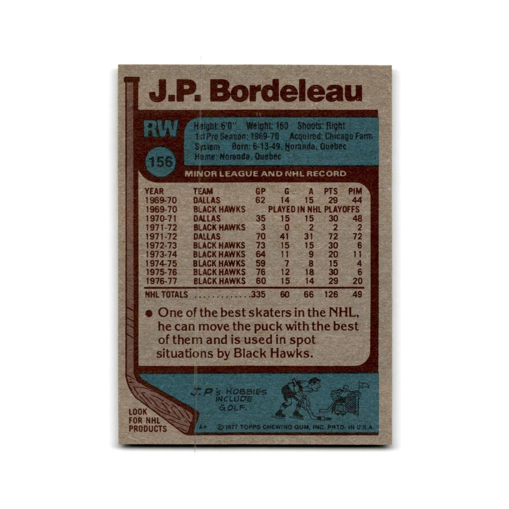 1977 Topps J.P. Bordeleau Chicago Blackhawks #156