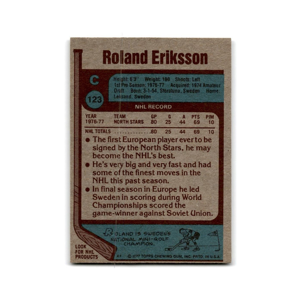 1977 Topps Roland Eriksson RC Minnesota North Stars #123