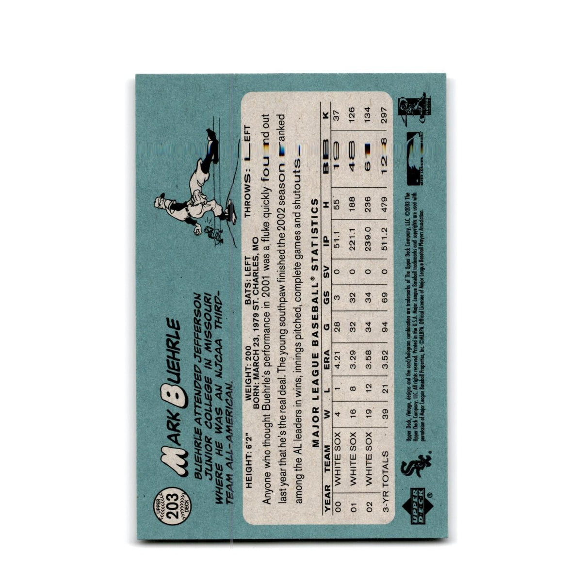 2003 Upper Deck Vintage Mark Buehrle White Sox #203