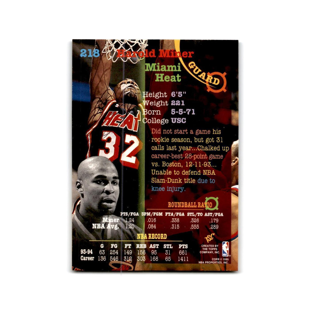 1994 Topps Stadium Club Harold Miner Heat #218