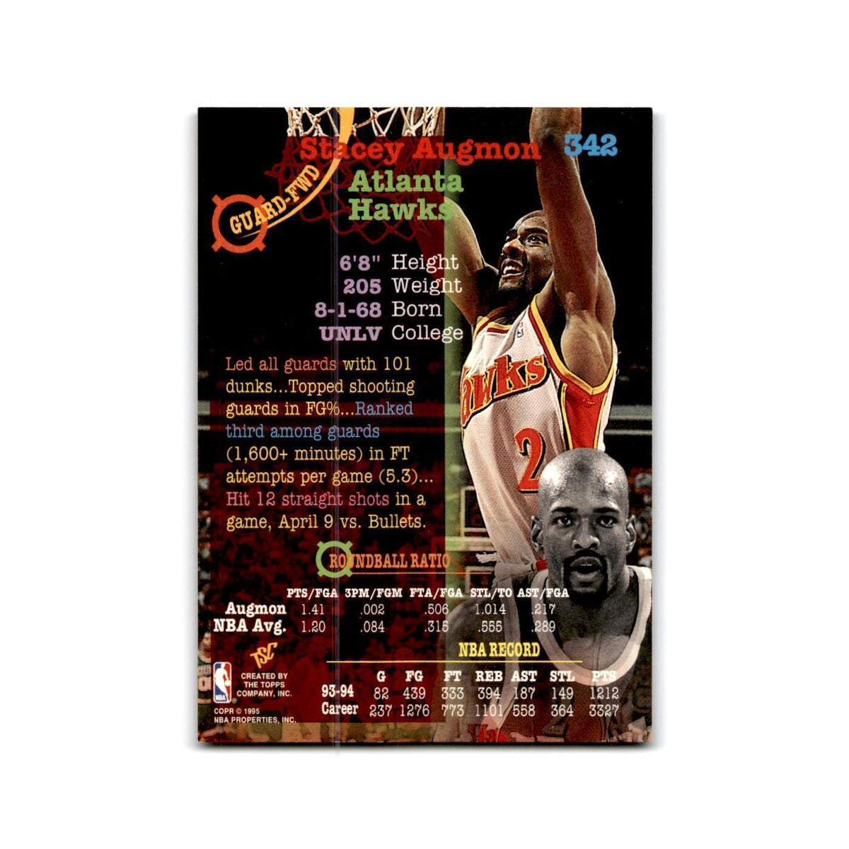 1994 Topps Stadium Club Stacey Augmon Hawks #342