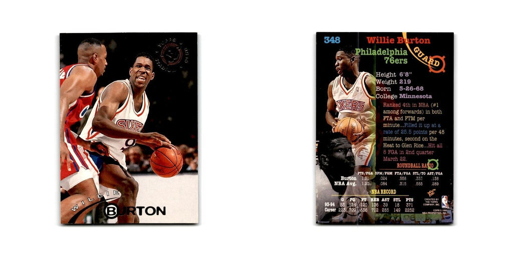 1994 Topps Stadium Club Willie Burton 76ers #348