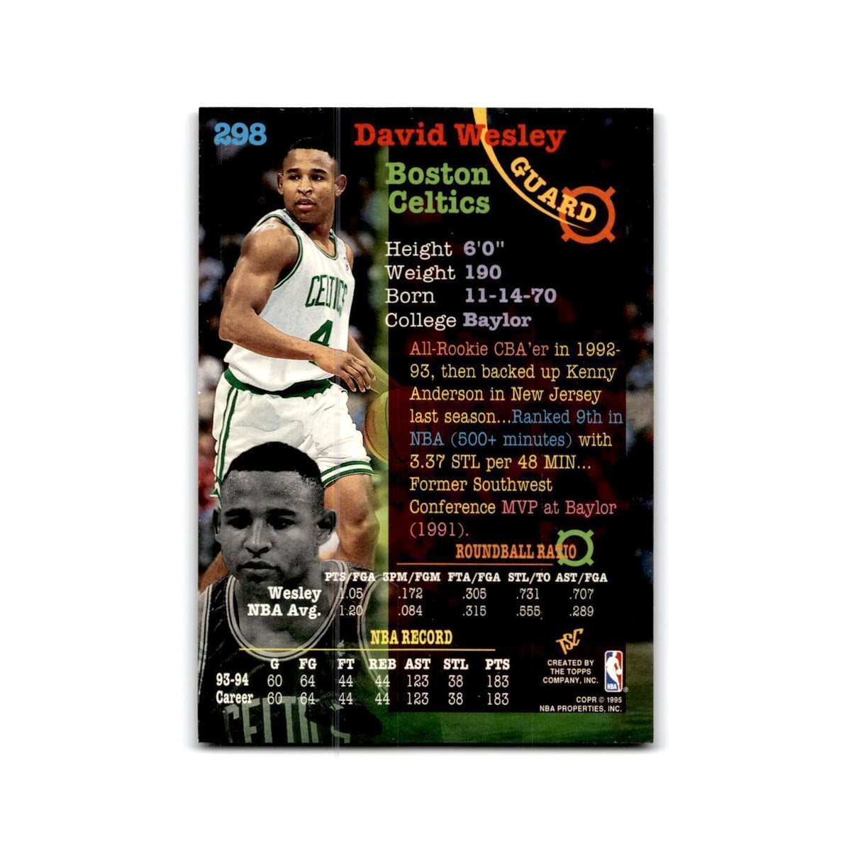 1994 Topps Stadium Club David Wesley Celtics #298
