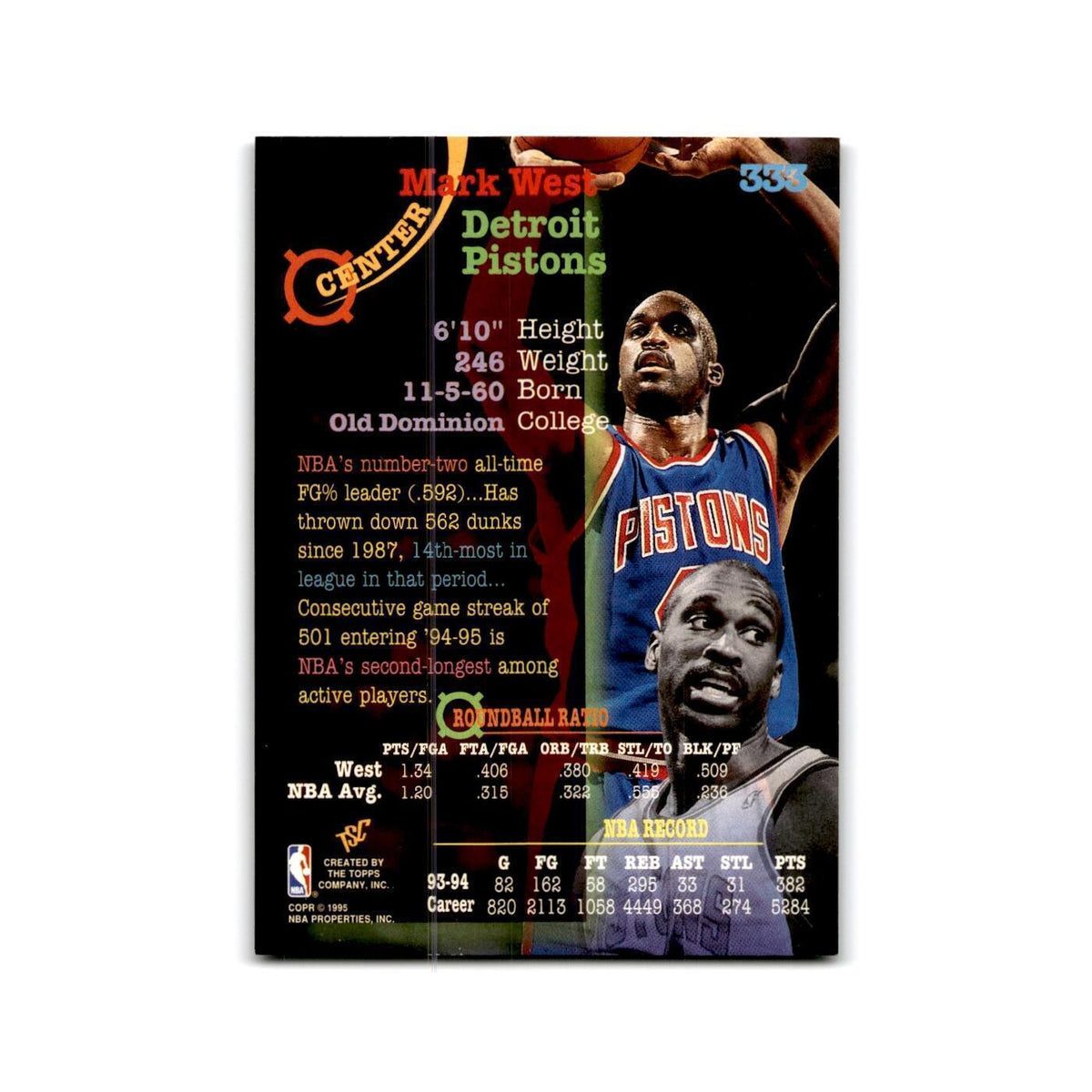 1994 Topps Stadium Club Mark West Pistons #333