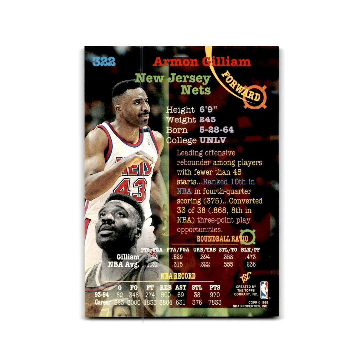 1994 Topps Stadium Club Armon Gilliam Nets #322