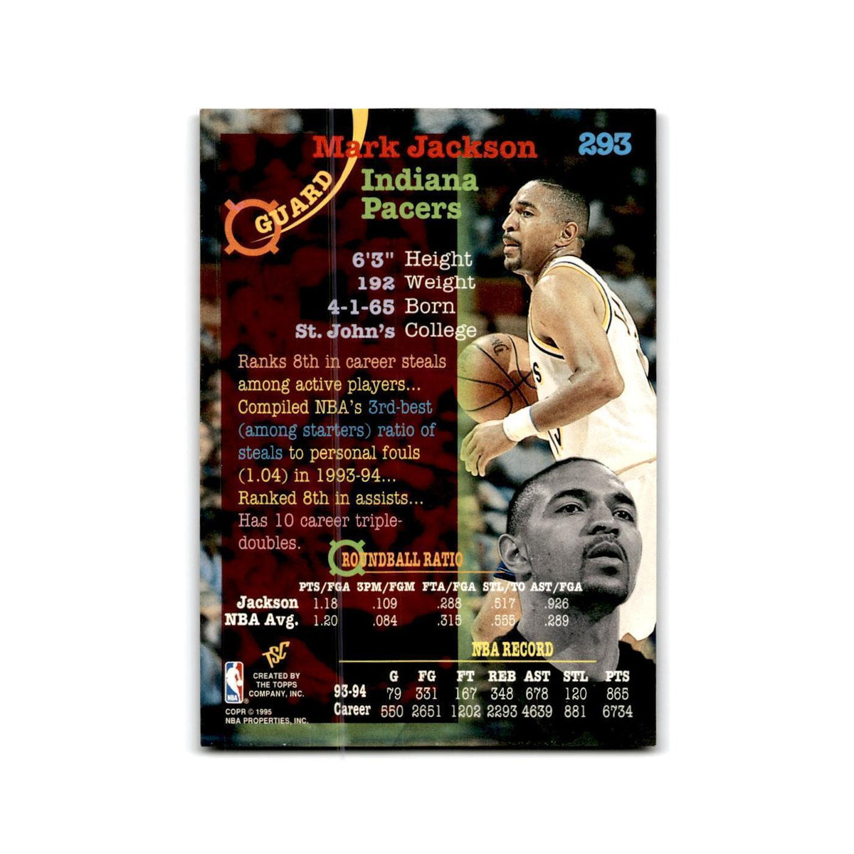1994 Topps Stadium Club Mark Jackson Pacers #293
