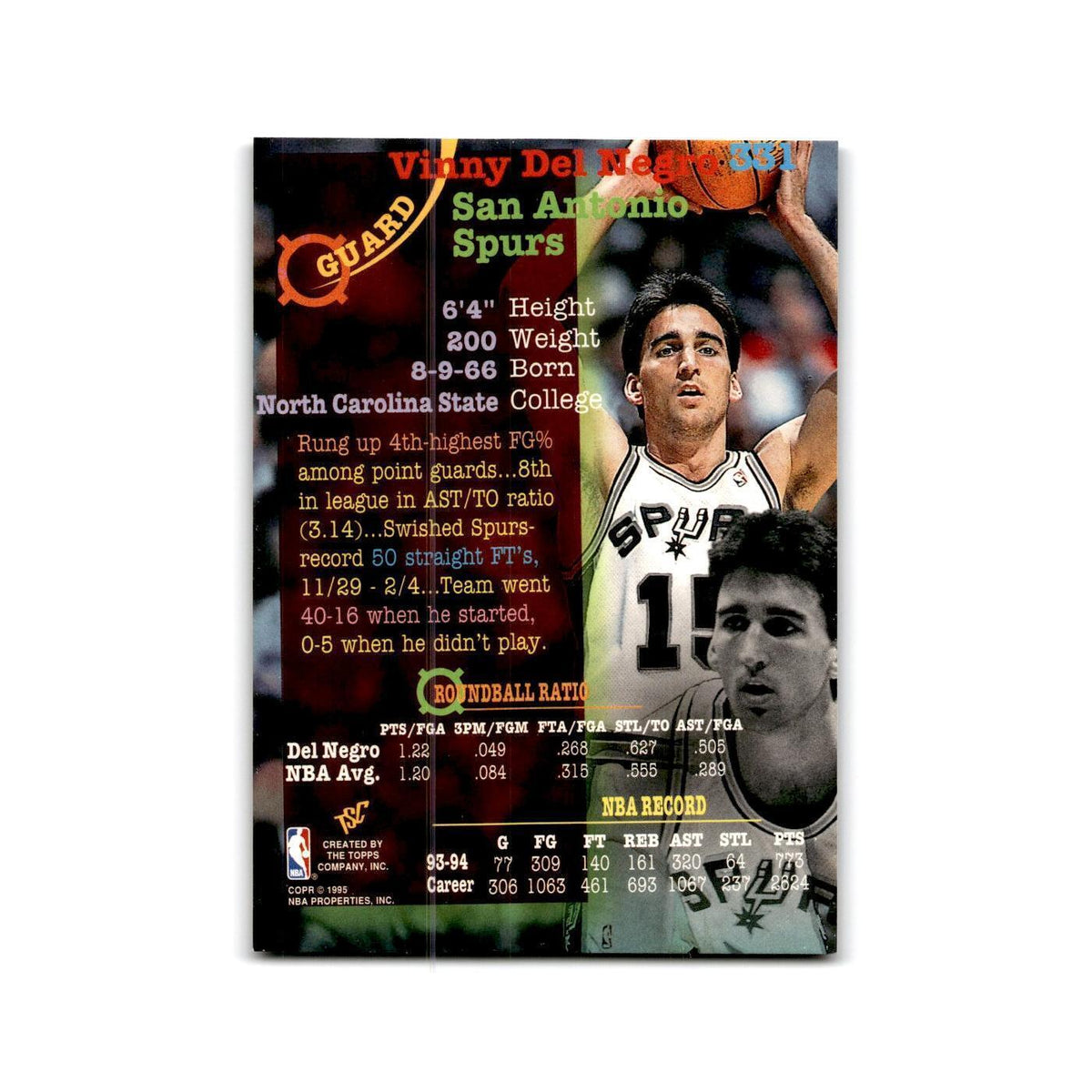 1994 Topps Stadium Club Vinny Del Negro Spurs #331