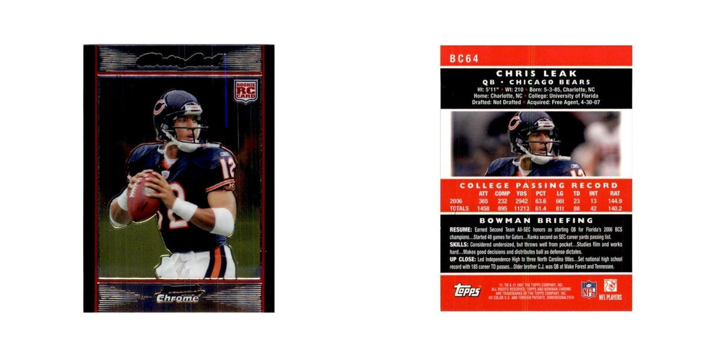 2007 Bowman Chrome Chris Leak Football Cards #BC64