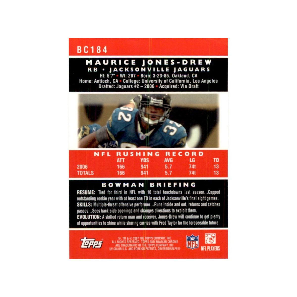 2007 Bowman Chrome Maurice Jones-Drew Football Cards #BC184