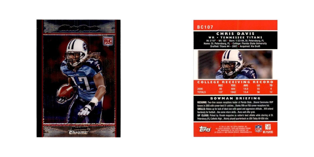 2007 Bowman Chrome Chris Davis Football Cards #BC107