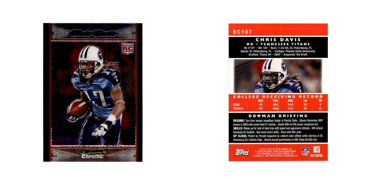 2007 Bowman Chrome Chris Davis Football Cards #BC107