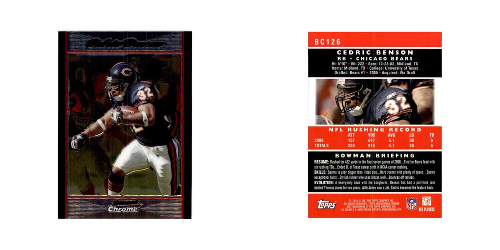 2007 Bowman Chrome Cedric Benson Football Cards #BC126