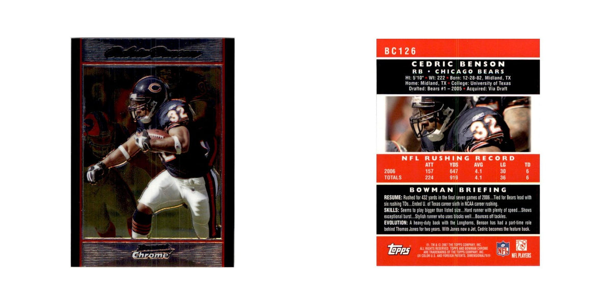 2007 Bowman Chrome Cedric Benson Football Cards #BC126