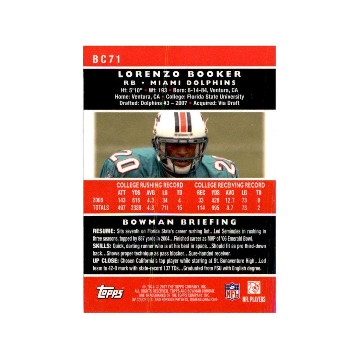 2007 Bowman Chrome Lorenzo Booker Football Cards #BC71