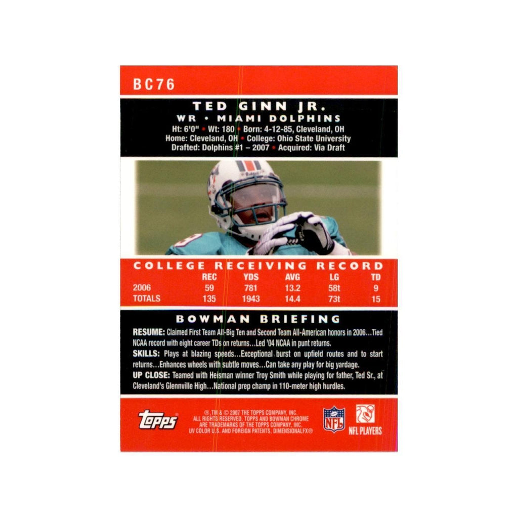 2007 Bowman Chrome Ted Ginn Jr. Football Cards #BC76