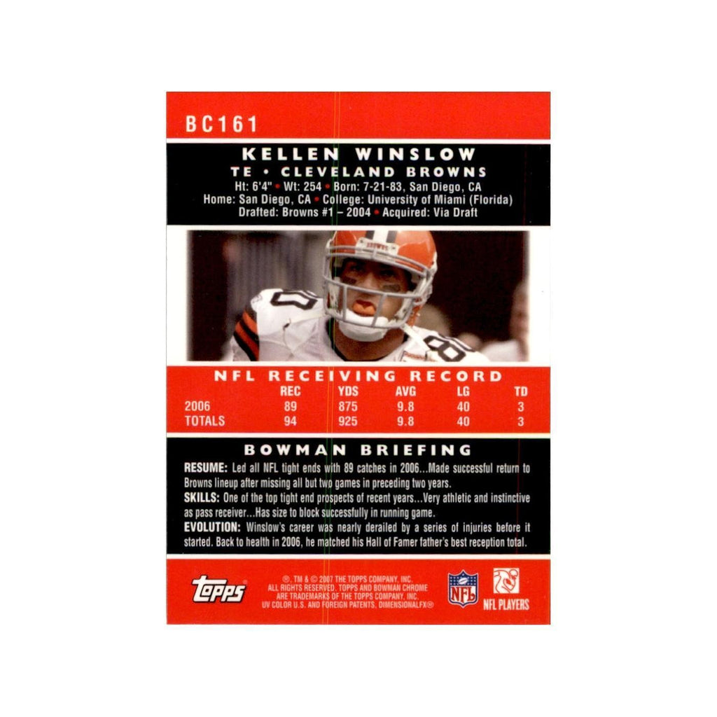 2007 Bowman Chrome Kellen Winslow Football Cards #BC161