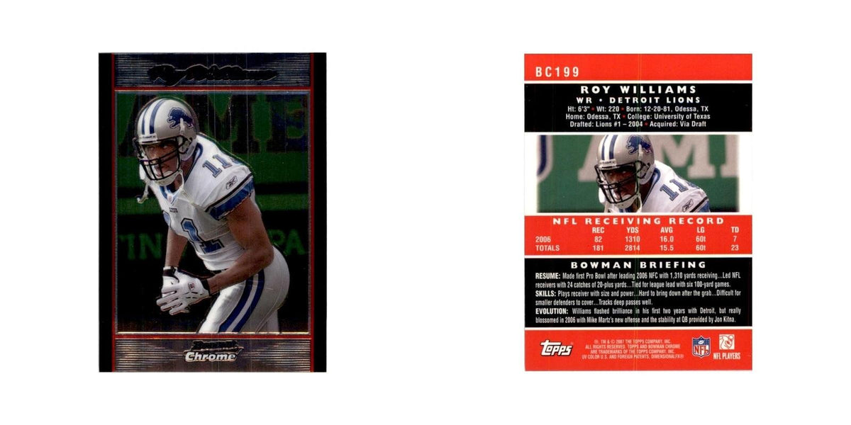 2007 Bowman Chrome Roy Williams Football Cards #BC199