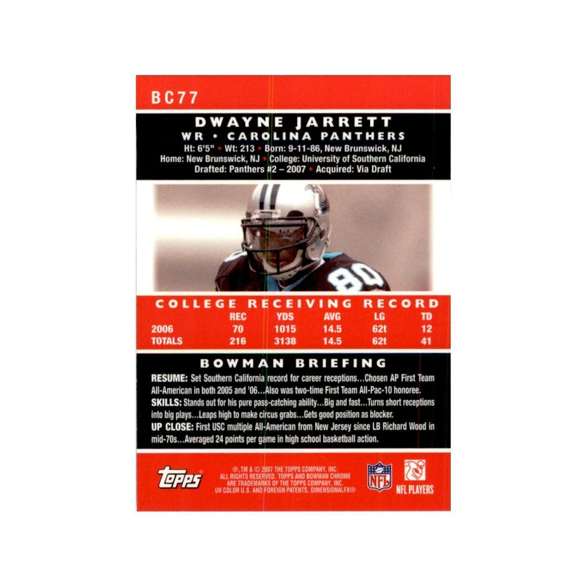 2007 Bowman Chrome Dwayne Jarrett Football Cards #BC77