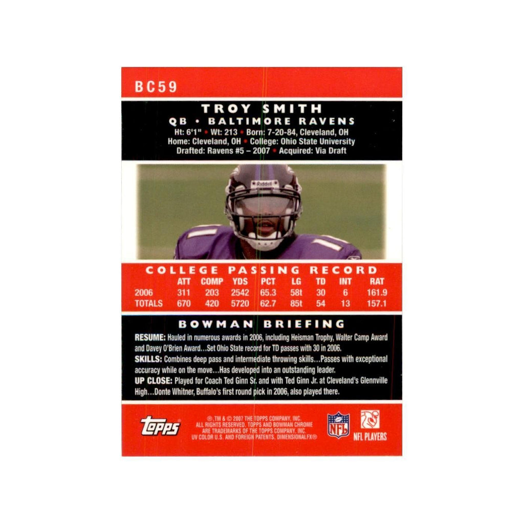 2007 Bowman Chrome Troy Smith Football Cards #BC59
