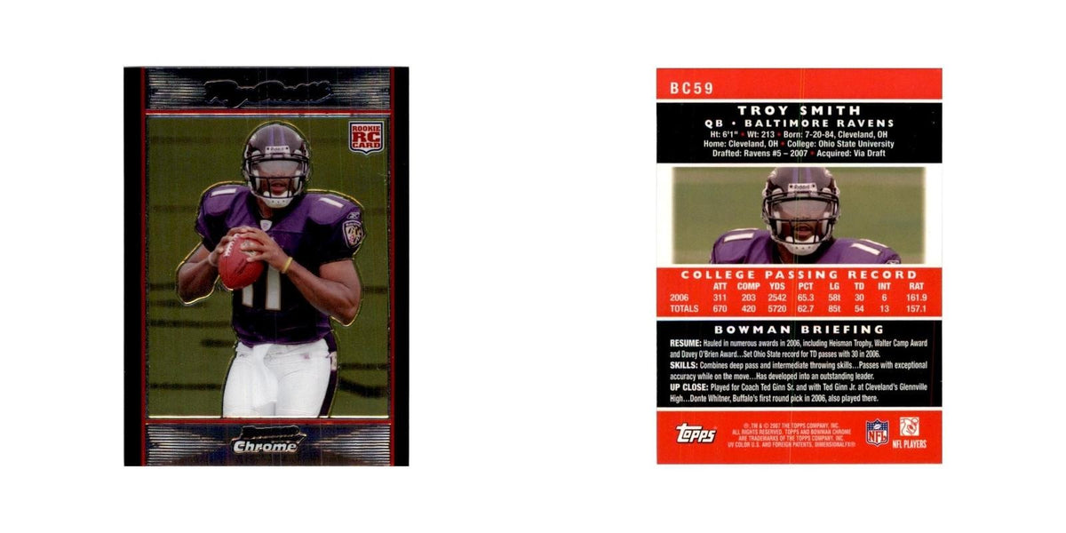2007 Bowman Chrome Troy Smith Football Cards #BC59