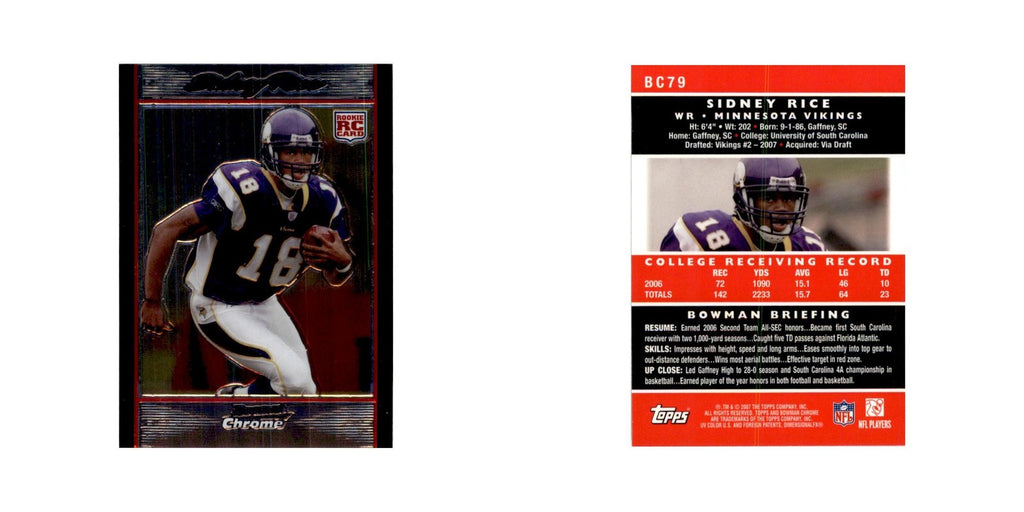 2007 Bowman Chrome Sidney Rice Football Cards #BC79