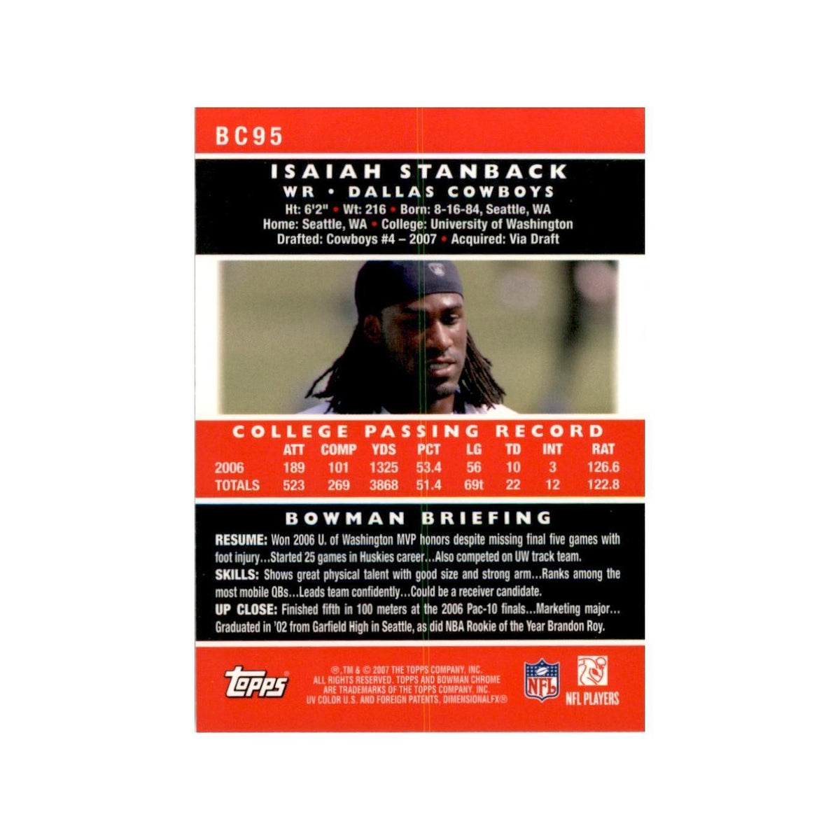 2007 Bowman Chrome Isaiah Stanback Football Cards #BC95