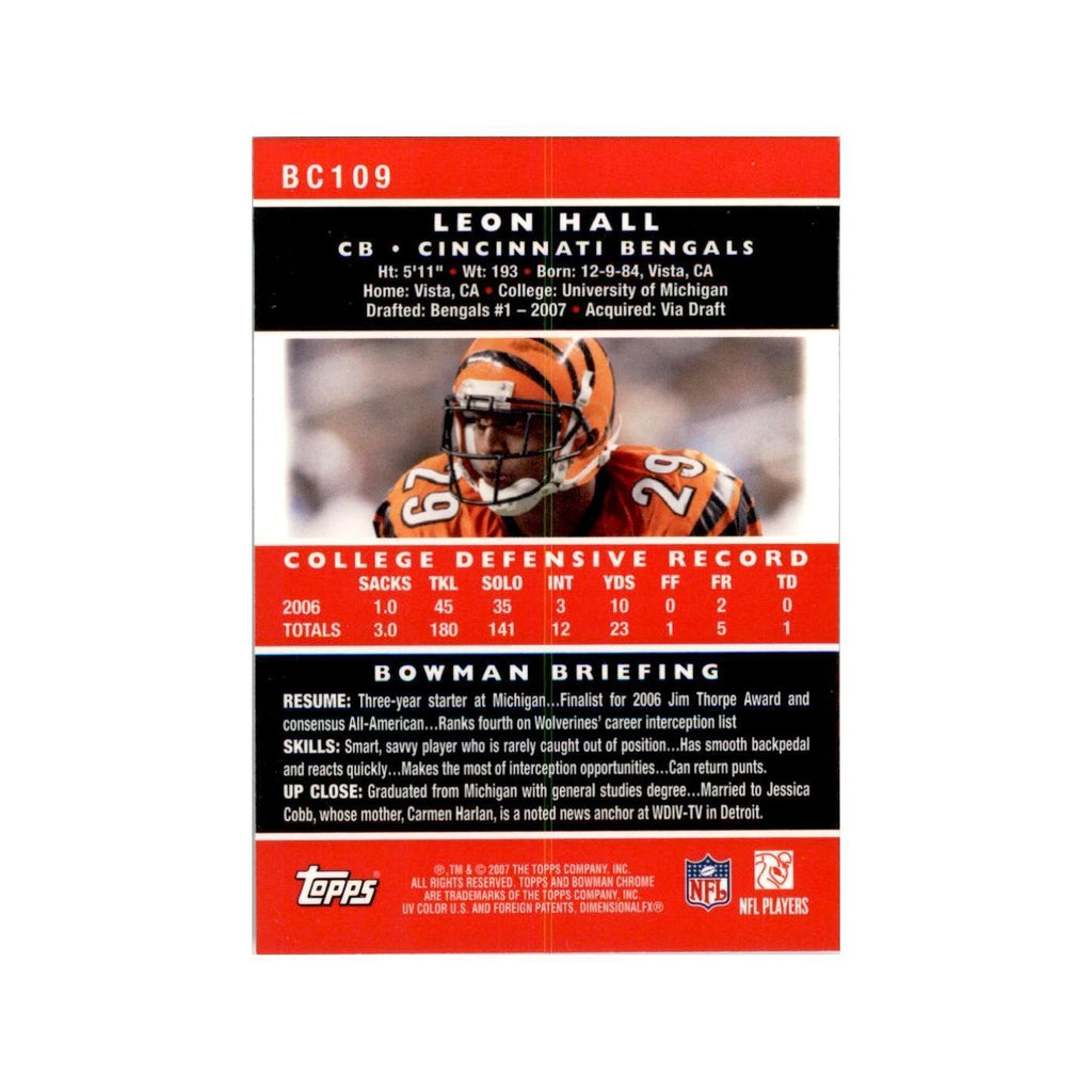 2007 Bowman Chrome Leon Hall Football Cards #BC109