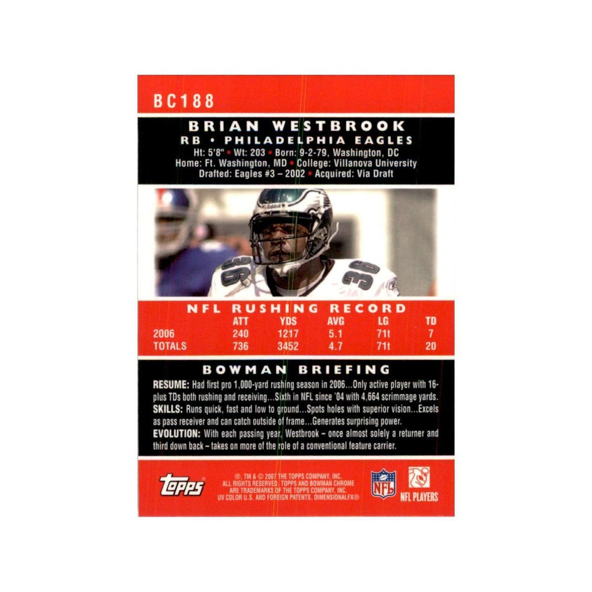 2007 Bowman Chrome Brian Westbrook Football Cards #BC188