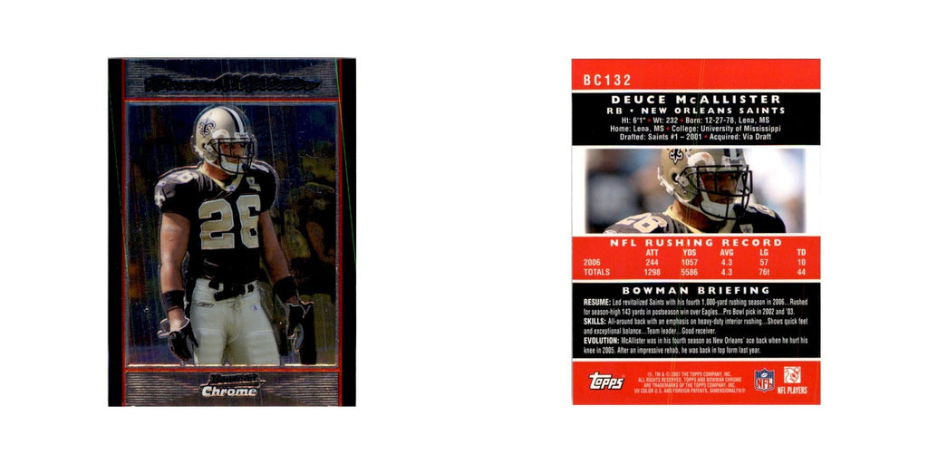 2007 Bowman Chrome Deuce McAllister Football Cards #BC132