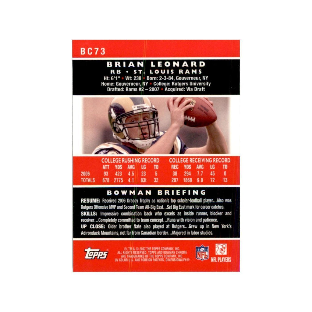 2007 Bowman Chrome Brian Leonard Football Cards #BC73