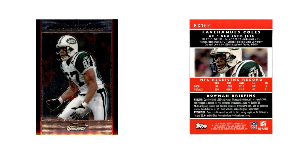 2007 Bowman Chrome Laveranues Coles Football Cards #BC152