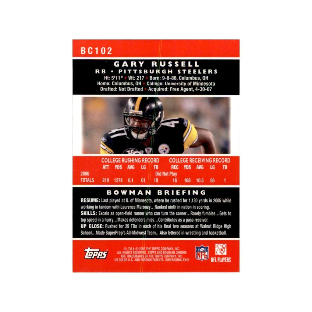 2007 Bowman Chrome Gary Russell Football Cards #BC102