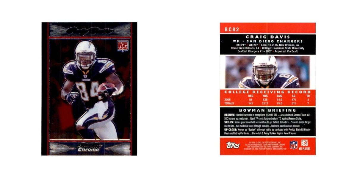2007 Bowman Chrome Craig Davis Football Cards #BC82