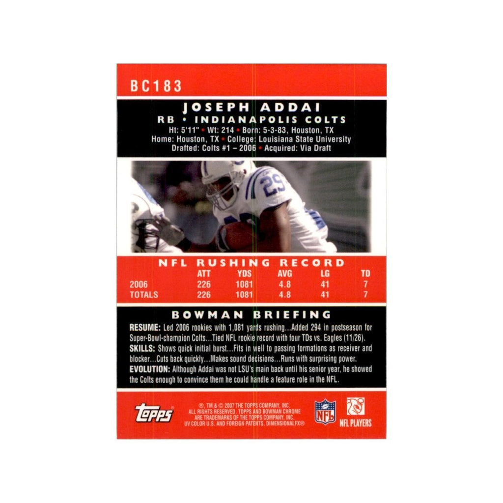 2007 Bowman Chrome Joseph Addai Football Cards #BC183