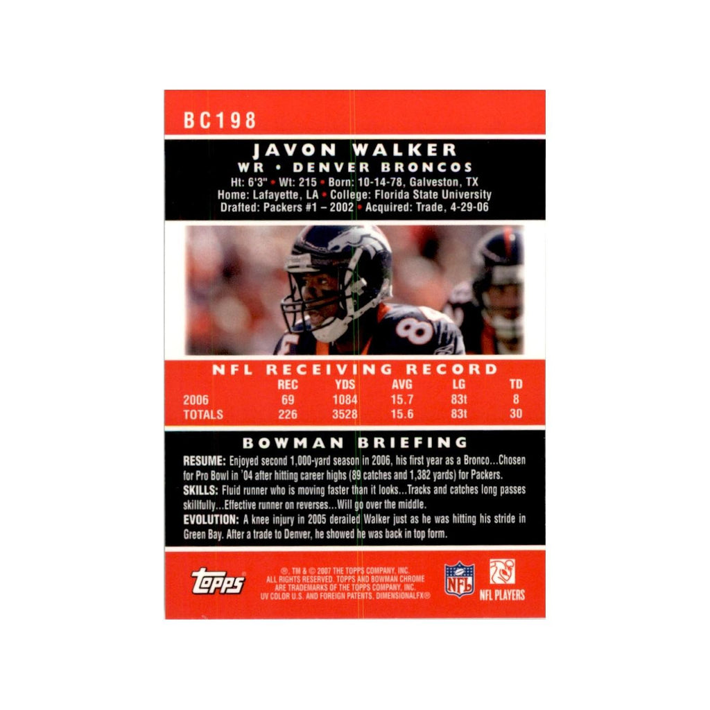 2007 Bowman Chrome Javon Walker Football Cards #BC198