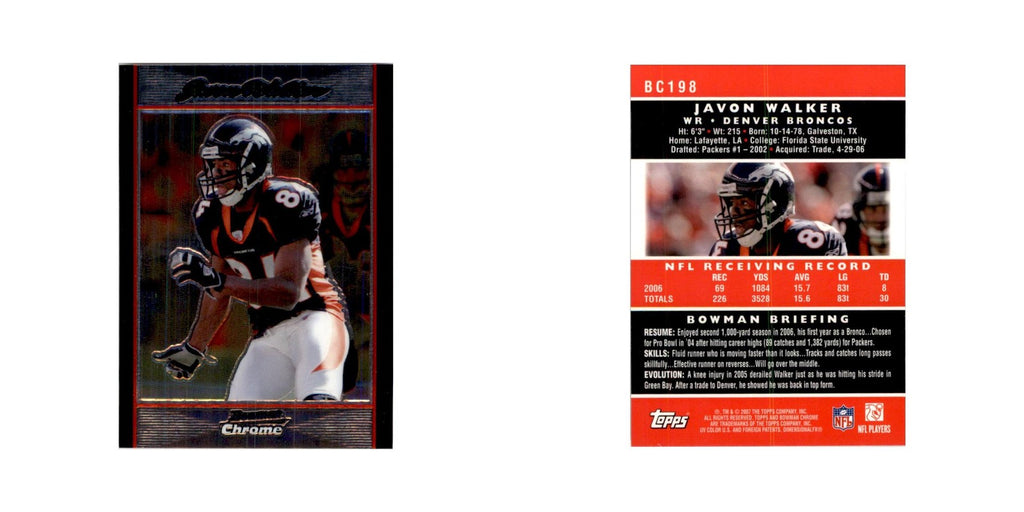 2007 Bowman Chrome Javon Walker Football Cards #BC198
