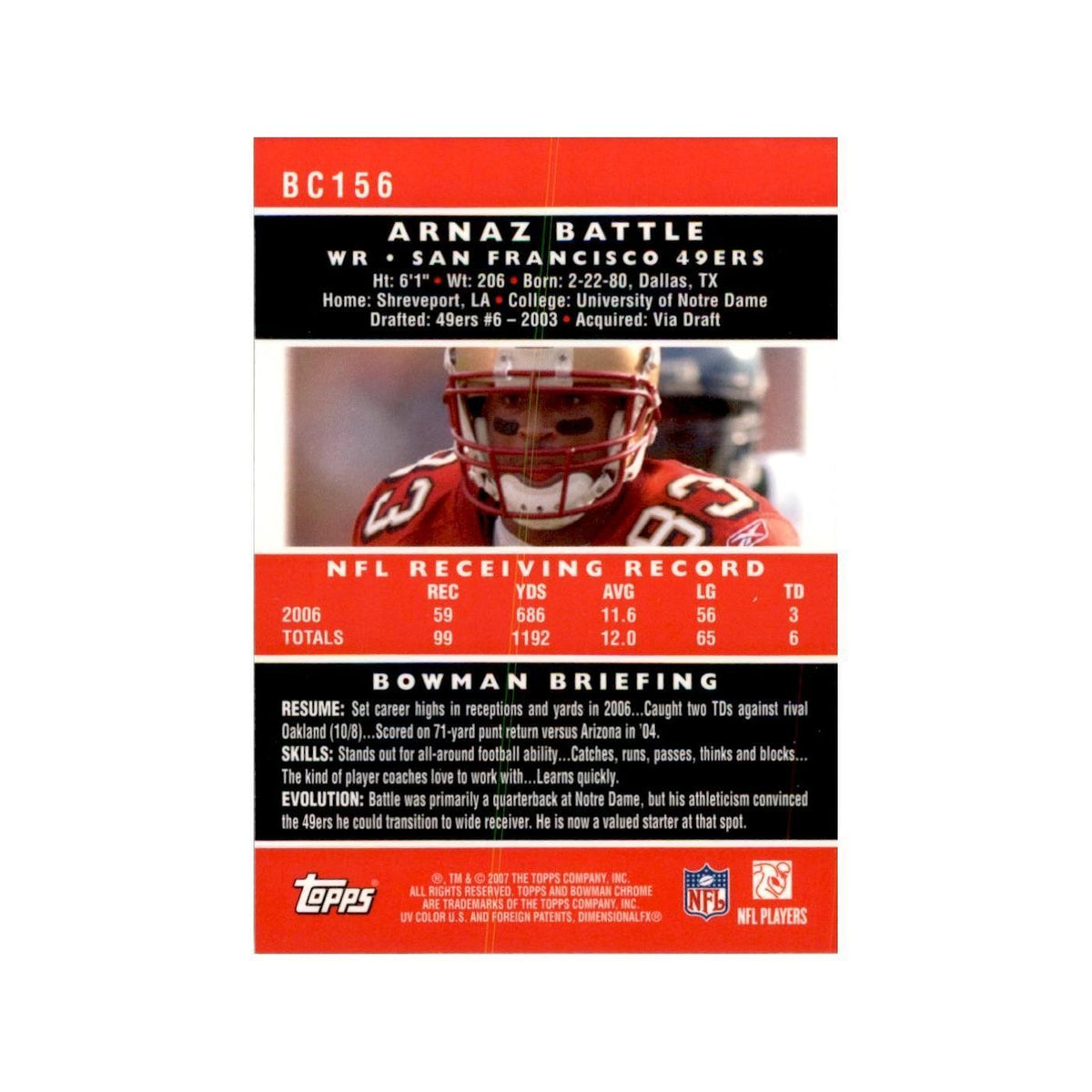 2007 Bowman Chrome Arnaz Battle Football Cards #BC156