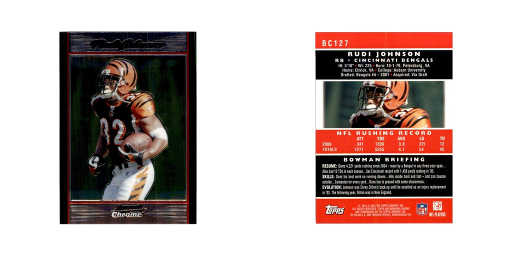 2007 Bowman Chrome Rudi Johnson Football Cards #BC127