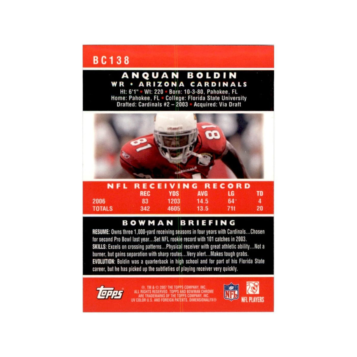 2007 Bowman Chrome Anquan Boldin Football Cards #BC138
