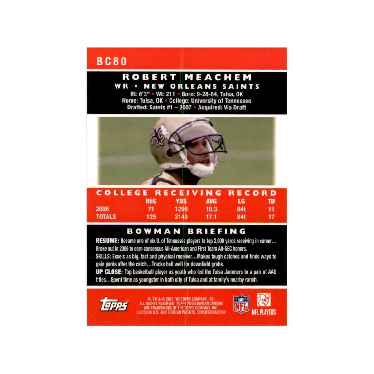 2007 Bowman Chrome Robert Meachem Football Cards #BC80