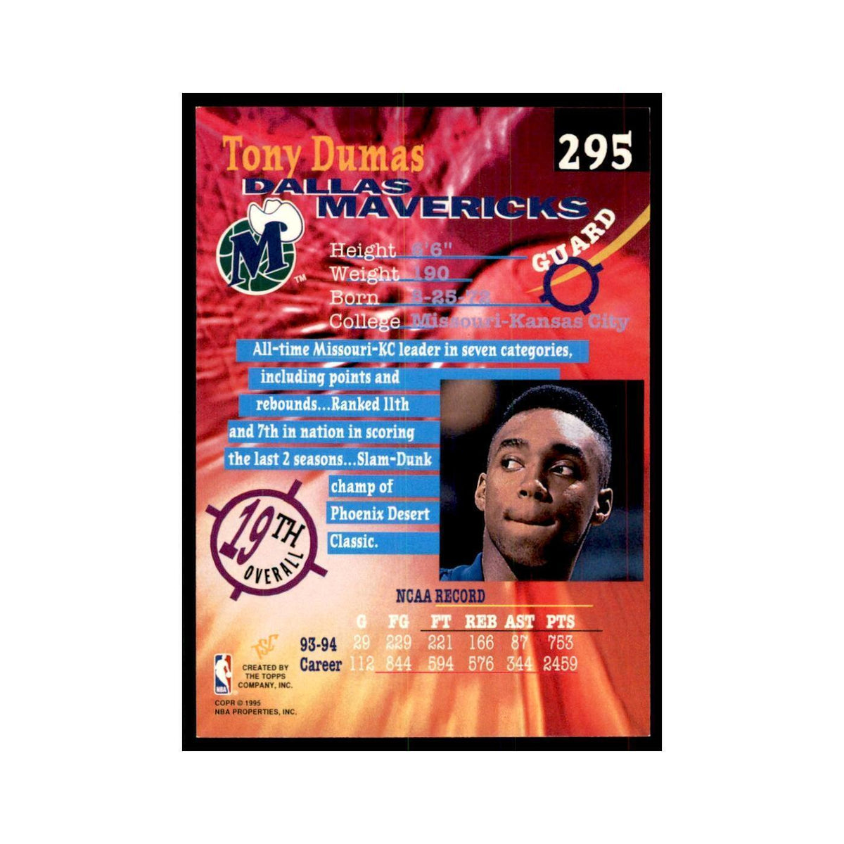 1994 Stadium Club Tony Dumas Basketball Cards #295