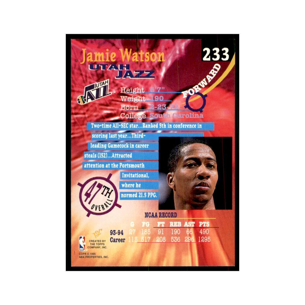 1994 Stadium Club Jamie Watson Basketball Cards #233