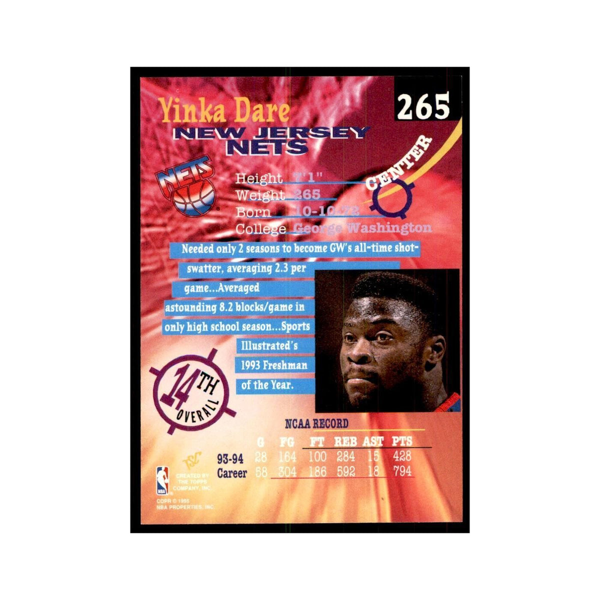 1994 Stadium Club Yinka Dare Basketball Cards #265