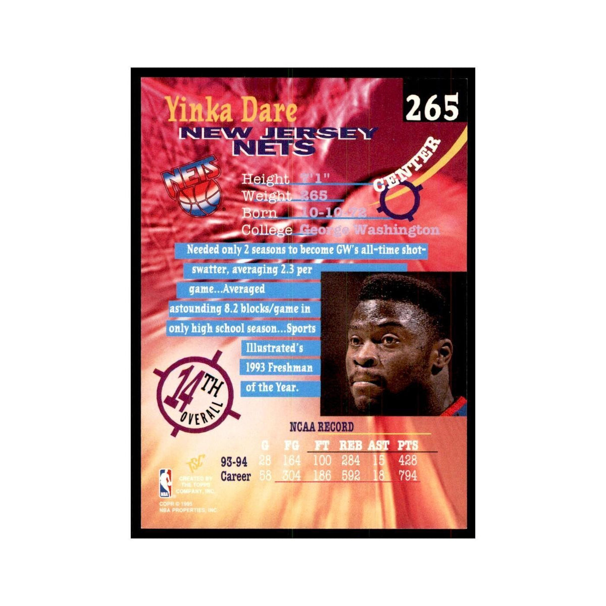 1994 Stadium Club Yinka Dare Basketball Cards #265