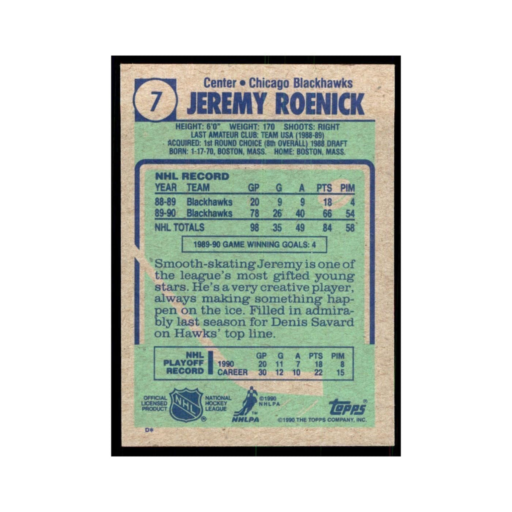 1990 Topps Jeremy Roenick Hockey Cards #7