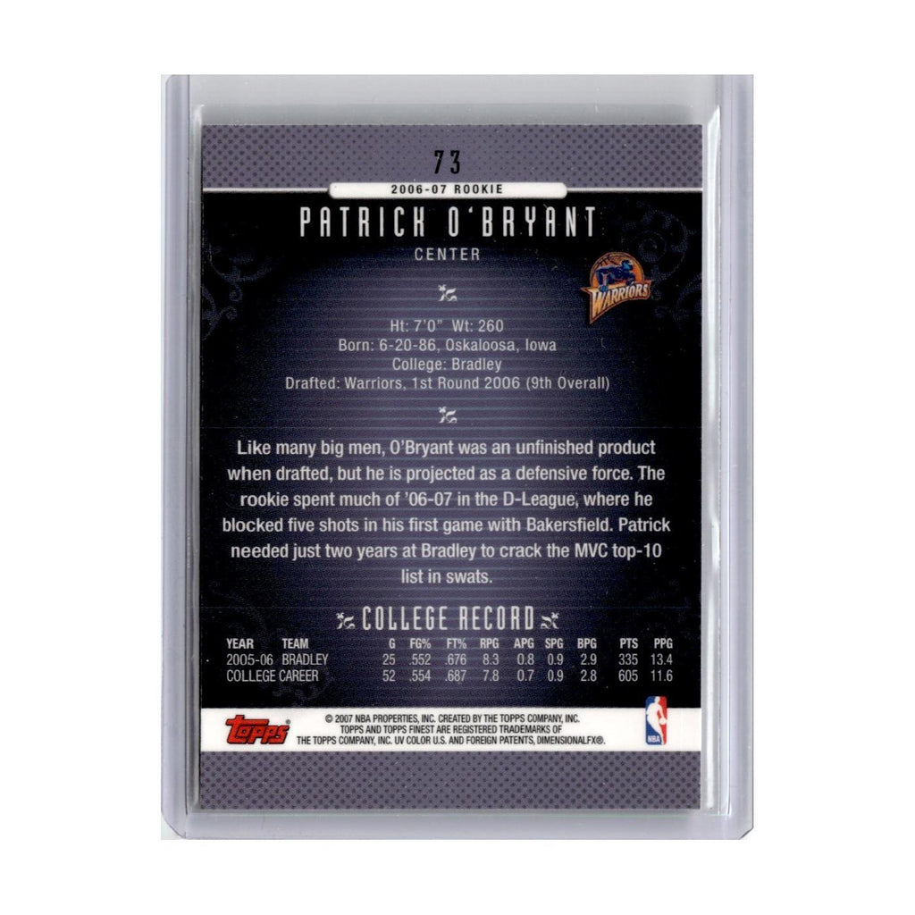 2006 Finest Patrick O'Bryant RC Golden State Warriors #73