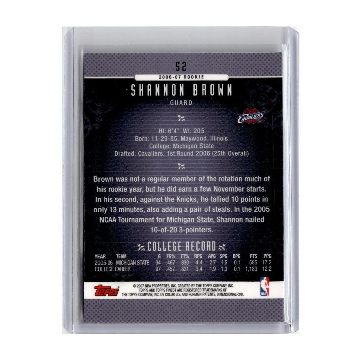 2006 Finest Shannon Brown RC Cavaliers #52