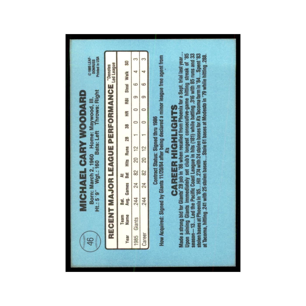 1986 Donruss Mike Woodard Baseball Cards #46